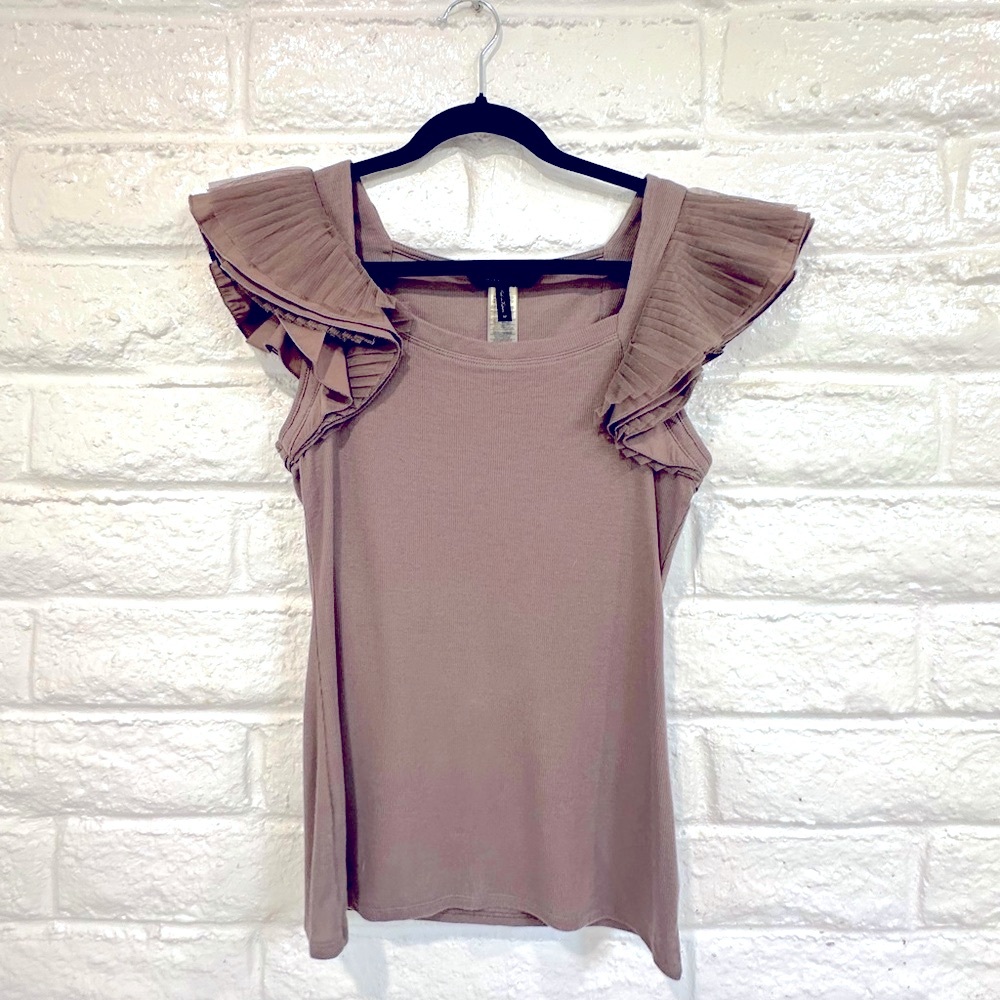 BCBG Maxazria Mirabelle Ruffle Shoulder Top.